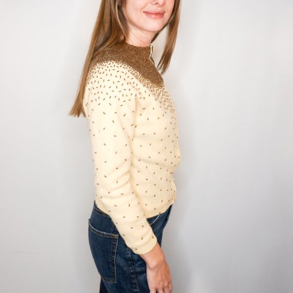 VINTAGE Caritas Cream Beaded Knit Cardigan - Picture 3 of 7